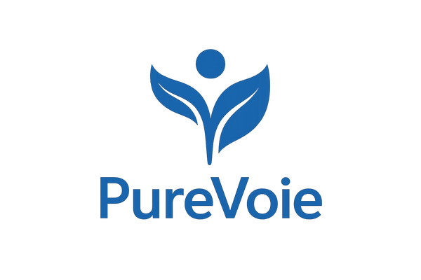 make a logo that represent health with the brand name PureVoie use the color #2c68b5