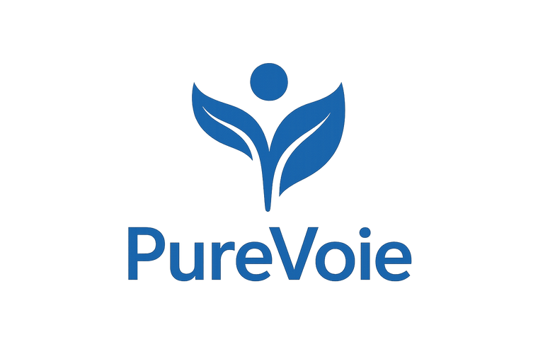 make a logo that represent health with the brand name PureVoie use the color #2c68b5